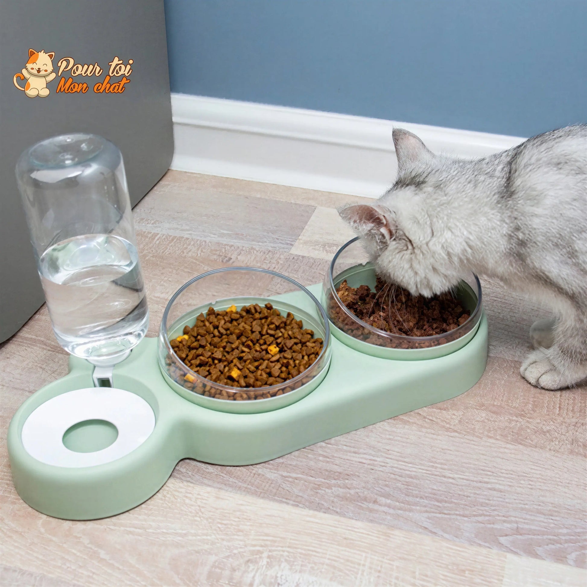Distributeur de Croquettes et Eau pour Chat - TrioCatBowl™ Pour toi Mon chat