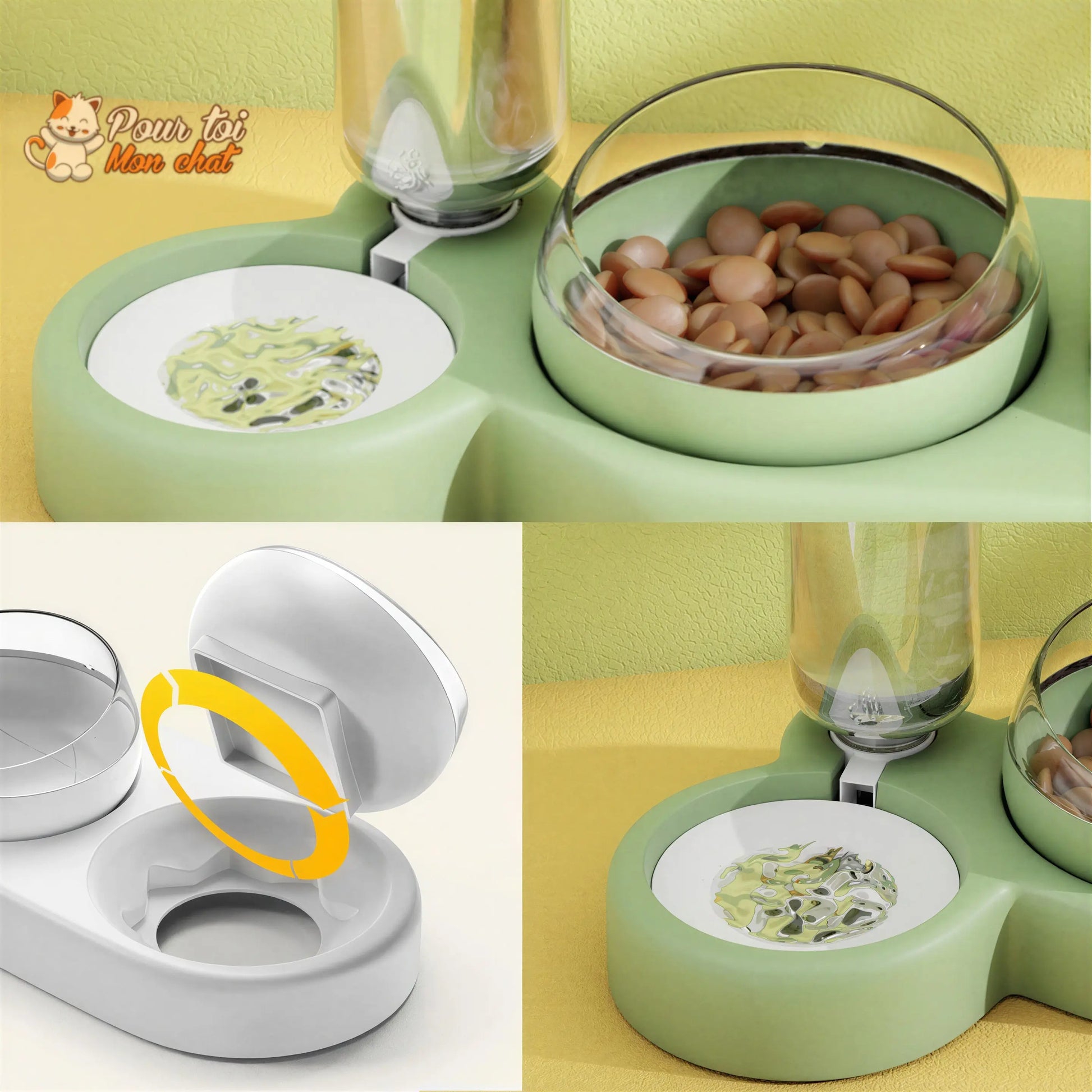 Distributeur de Croquettes et Eau pour Chat - TrioCatBowl™ Pour toi Mon chat