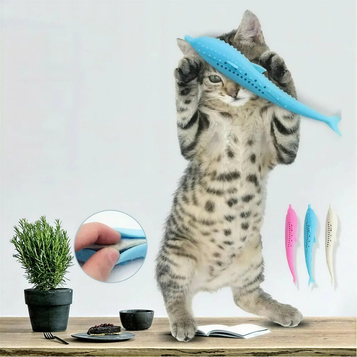 Brosse à dents en silicone en forme de dauphin pour chat Pour toi Mon chat