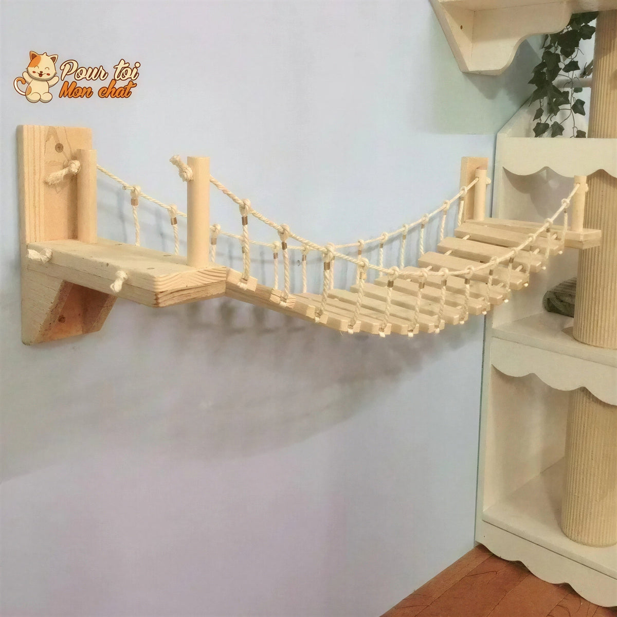 Arbre à chat en forme de pont en bois suspendu Pour toi Mon chat