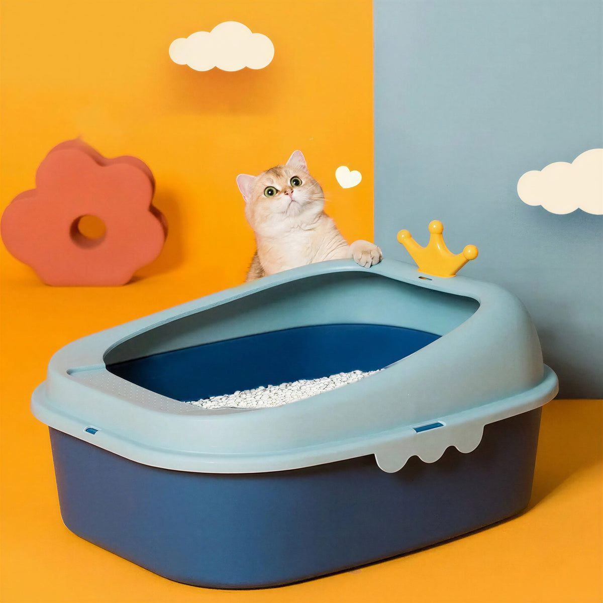 Bac à litière semi-fermé bleu pour chat Pour toi Mon chat