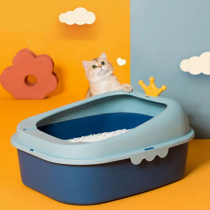 Bac à litière semi-fermé bleu pour chat Pour toi Mon chat