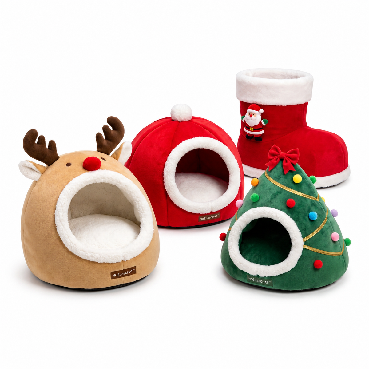 Noël Lit et Coussins en forme de Renne, Citrouille, Botte et Sapin de Noël - pour Chat - NOËLdeCHAT™ Pour toi Mon chat