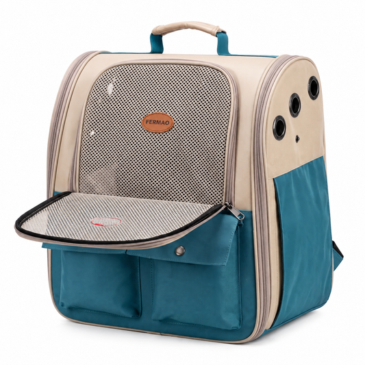 Sac à dos bleu pliable et ventilé pour chat - vue 1