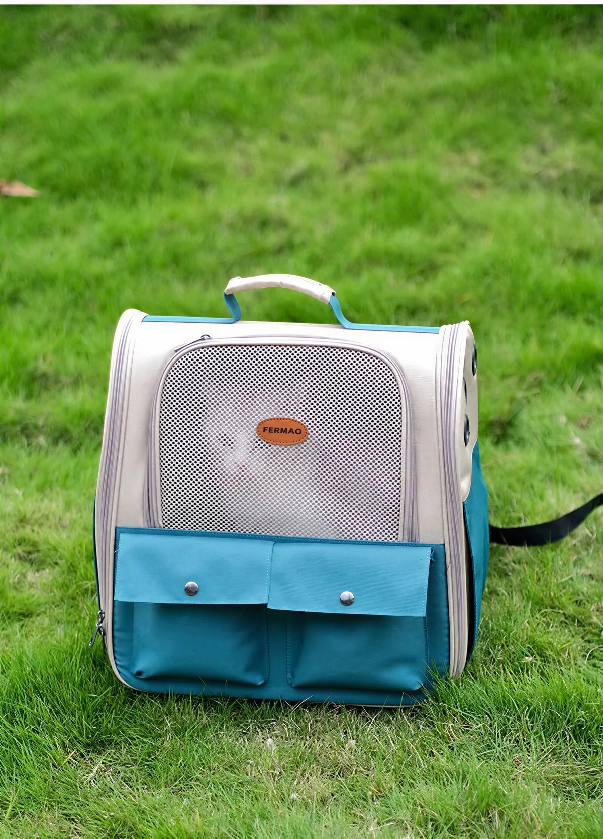 Sac à dos bleu pliable et ventilé pour chat - vue 4