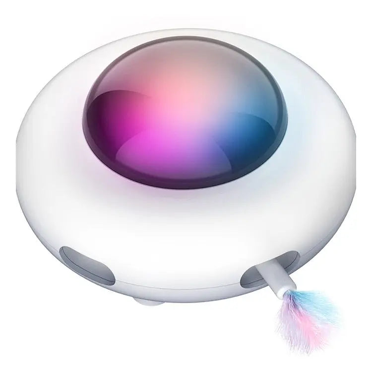Jouet intelligent lumineux et rechargeable en forme d'ovni avec plumes pour chat Pour toi Mon chat