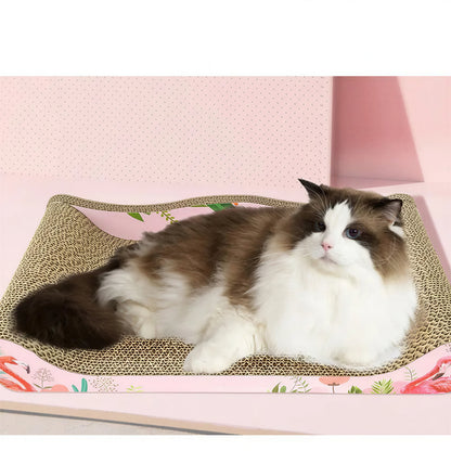 Planche à gratter pour chat en papier ondulé avec dessins de flamands roses - vue 2
