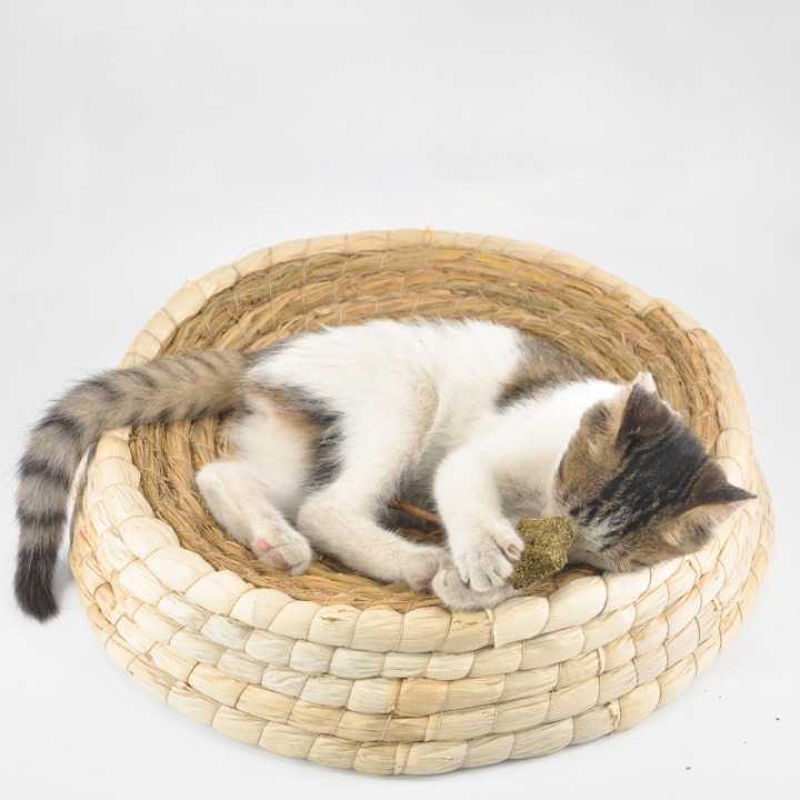 Lit en paille tissé à la main pour chat Pour toi Mon chat