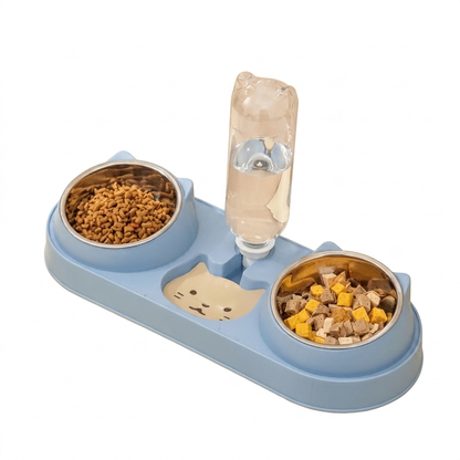 Fontaine à eau et bols à croquettes et friandises pour chat - Perfect Trio Pour toi Mon chat