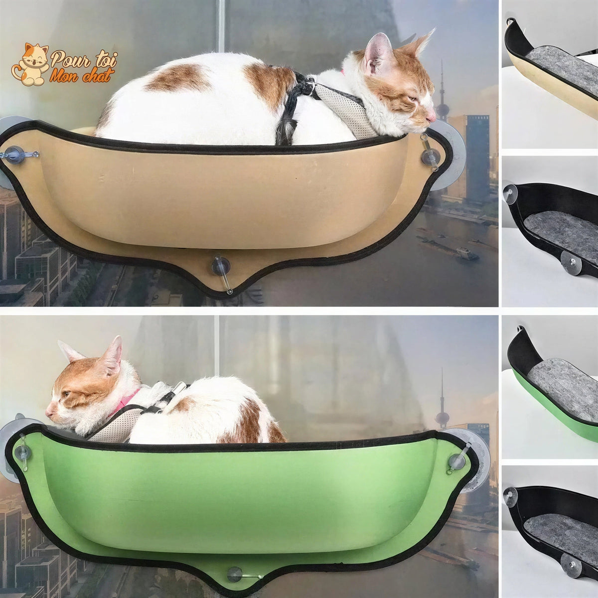 Lit suspendu à ventouses pour chat - Hamac-Fenêtre-Chat™ Pour toi Mon chat