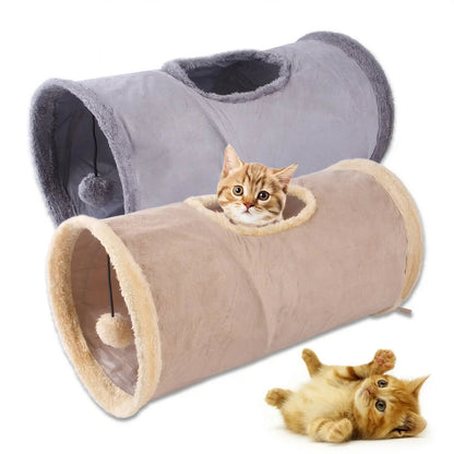 Tunnel de jeu pliable avec pompon en tissu suédé pour chat Pour toi Mon chat