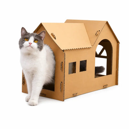 Maison de chat à gratter semi-fermée en papier ondulé Pour toi Mon chat