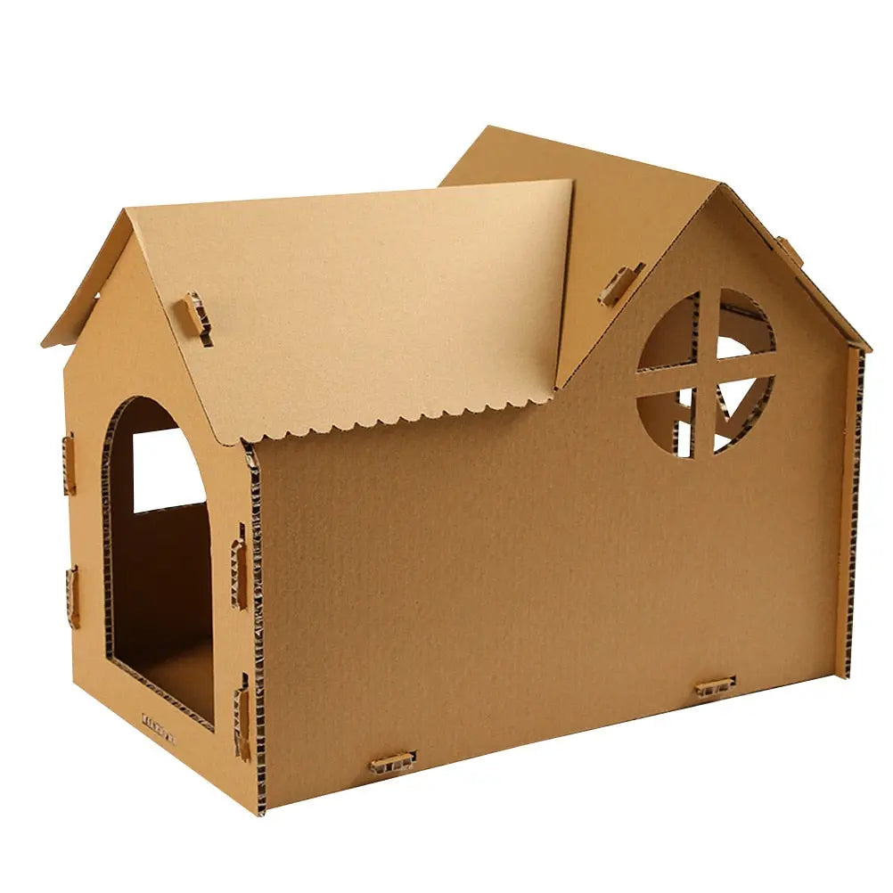 Maison de chat à gratter semi-fermée en papier ondulé Pour toi Mon chat