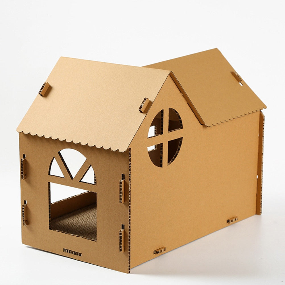 Maison de chat à gratter semi-fermée en papier ondulé Pour toi Mon chat