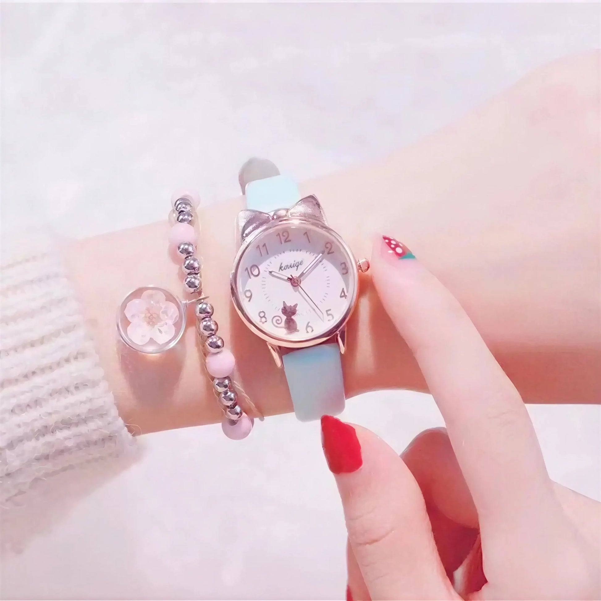 Montre à quartz avec oreilles de chat pour fille Pour toi Mon chat