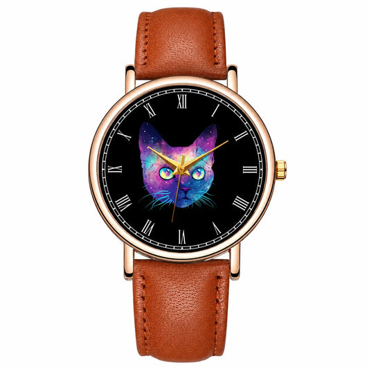 Montre à quartz en cuir avec impression de chat pour femme Pour toi Mon chat