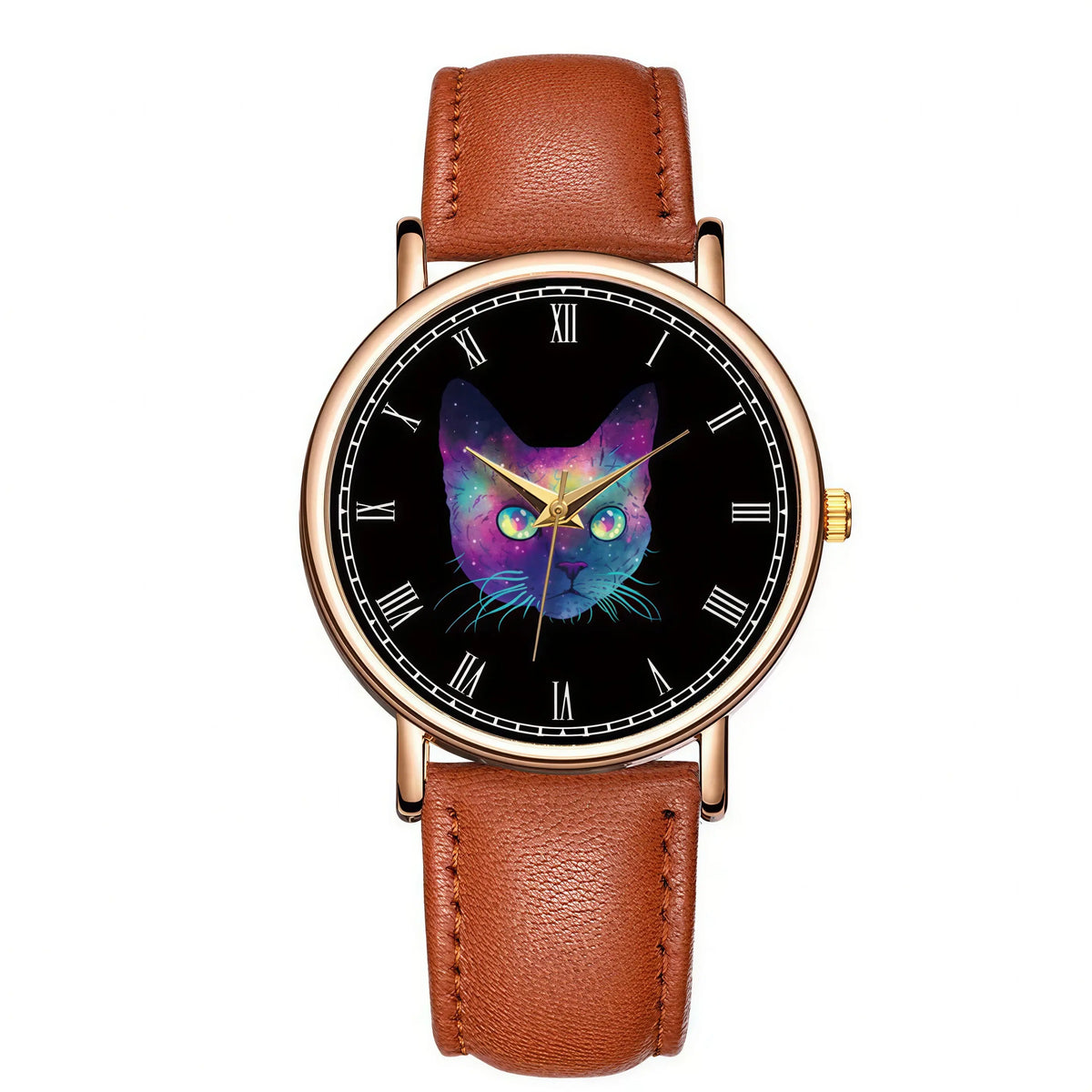 Montre à quartz en cuir avec impression de chat pour femme Pour toi Mon chat