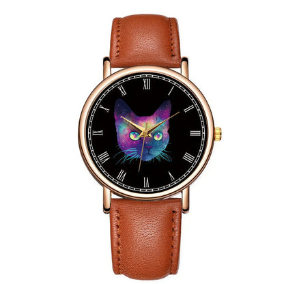 Montre à quartz en cuir avec impression de chat pour femme Pour toi Mon chat