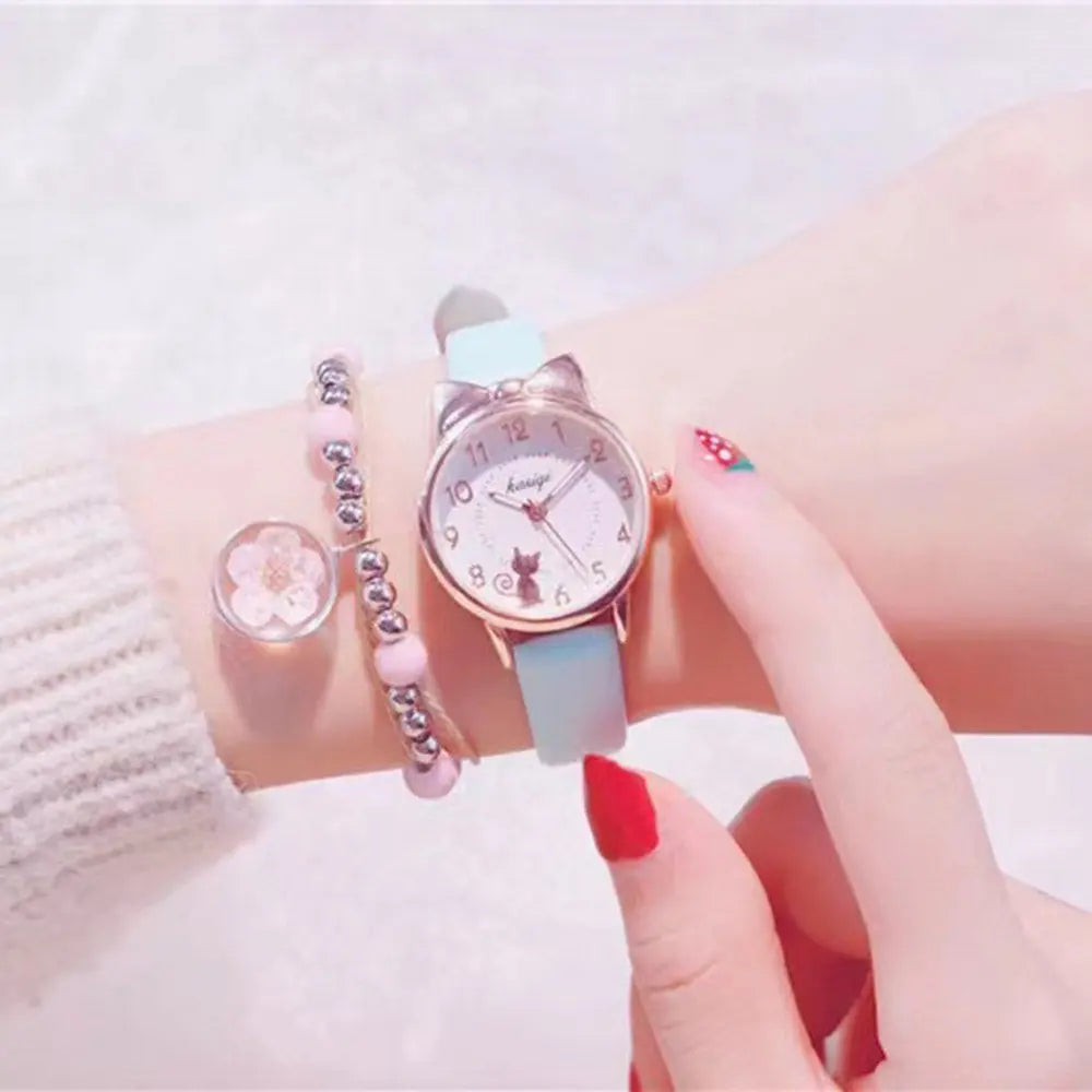 Montre à quartz rose avec oreilles de chat pour fille Pour toi Mon chat