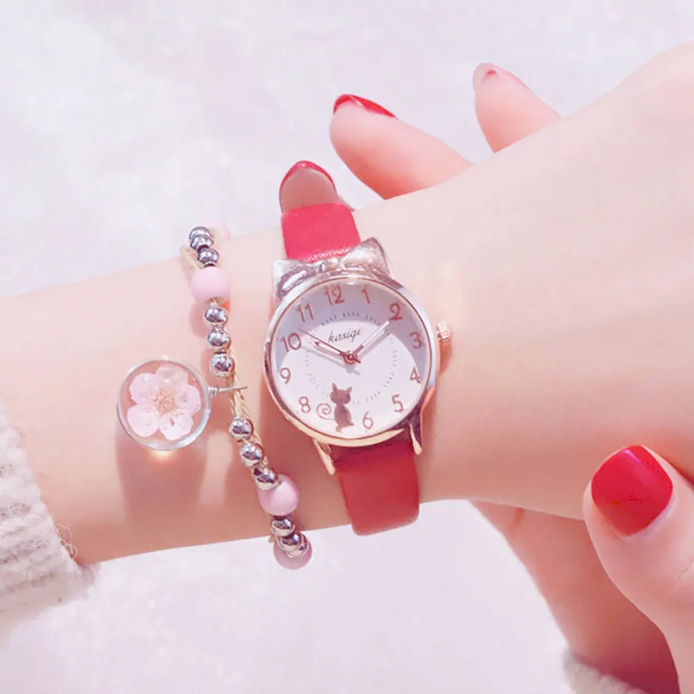 Montre à quartz rose avec oreilles de chat pour fille Pour toi Mon chat