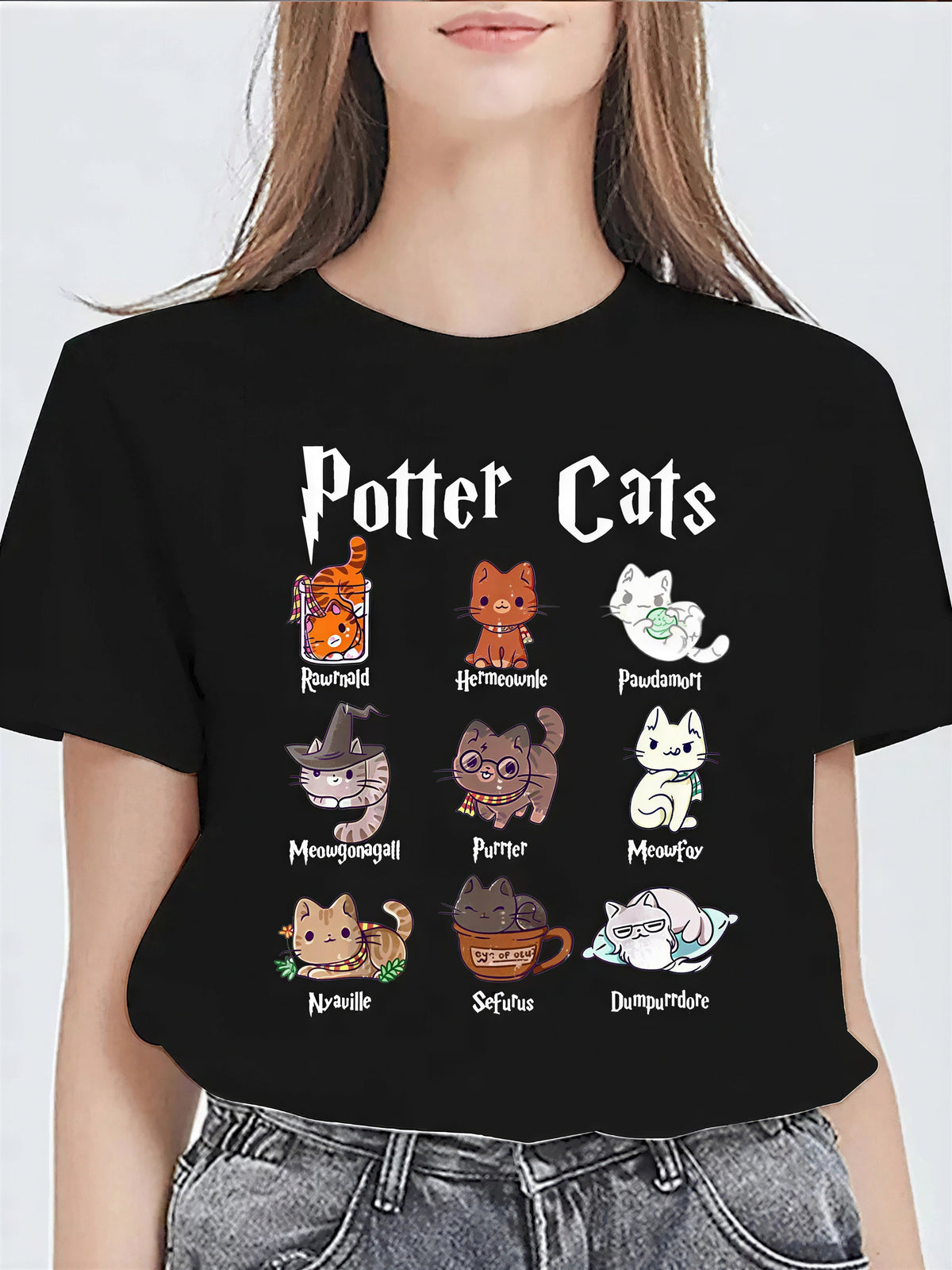 T-shirt manches courtes avec chats imprimés pour femme Pour toi Mon chat