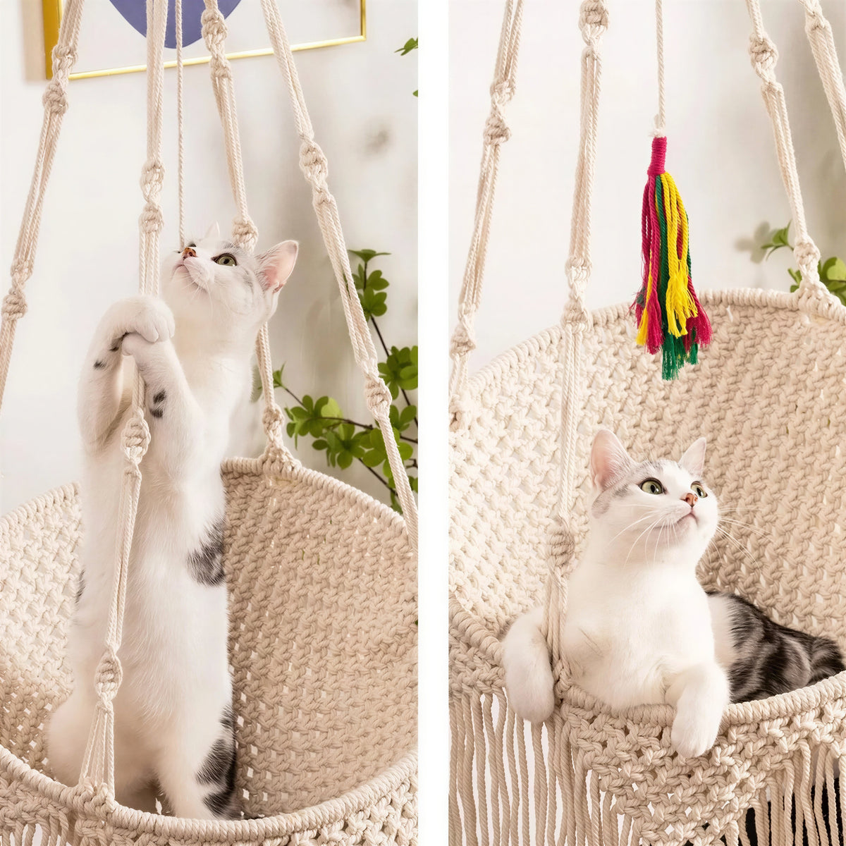 Hamac Pour Chat Rond Tissé À La Main Avec Des Franges - vue 5