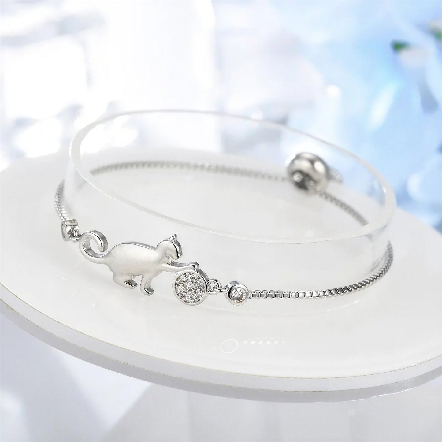 Bracelet de chat ajustable en argent Pour toi Mon chat