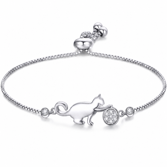 Bracelet de chat ajustable en argent Pour toi Mon chat