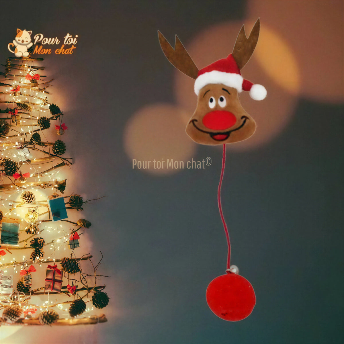 Noël Jouets en Peluche, fourrure, boule, cloche, poupées - Pour Chat - PomponNoëlChat™ Pour toi Mon chat