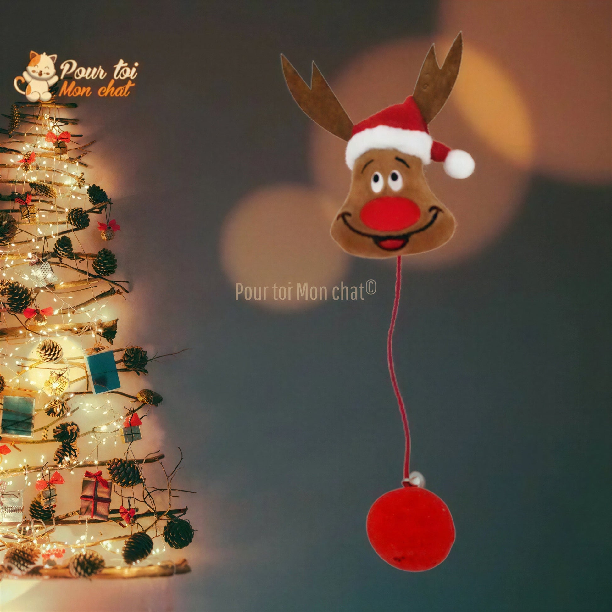 Noël Jouets en Peluche, fourrure, boule, cloche, poupées - Pour Chat - PomponNoëlChat™ Pour toi Mon chat