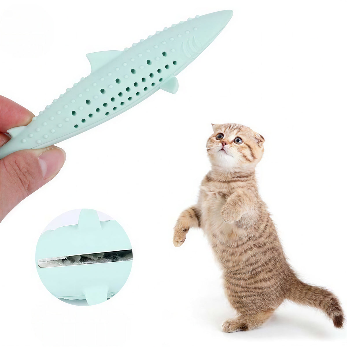 Jouet brosse à dents en forme de poisson en silicone et herbe à chat - vue 3