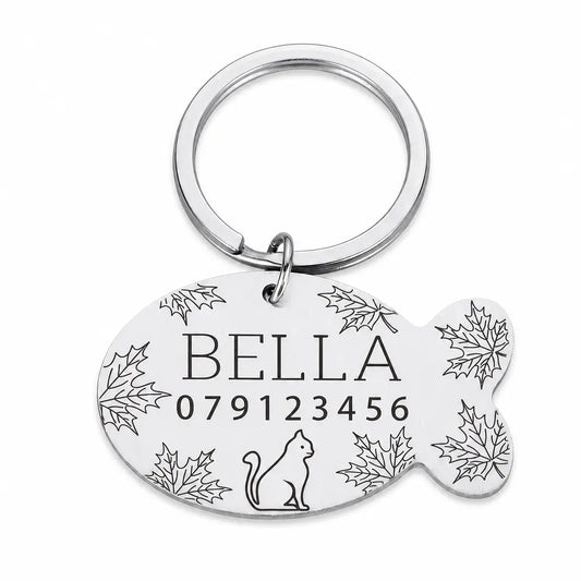 Plaque de collier personnalisée avec gravure en forme de poisson en acier inoxydable pour chat Pour toi Mon chat