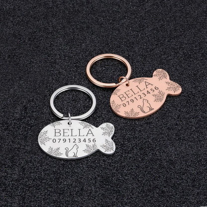 Plaque de collier personnalisée avec gravure en forme de poisson en acier inoxydable pour chat Pour toi Mon chat