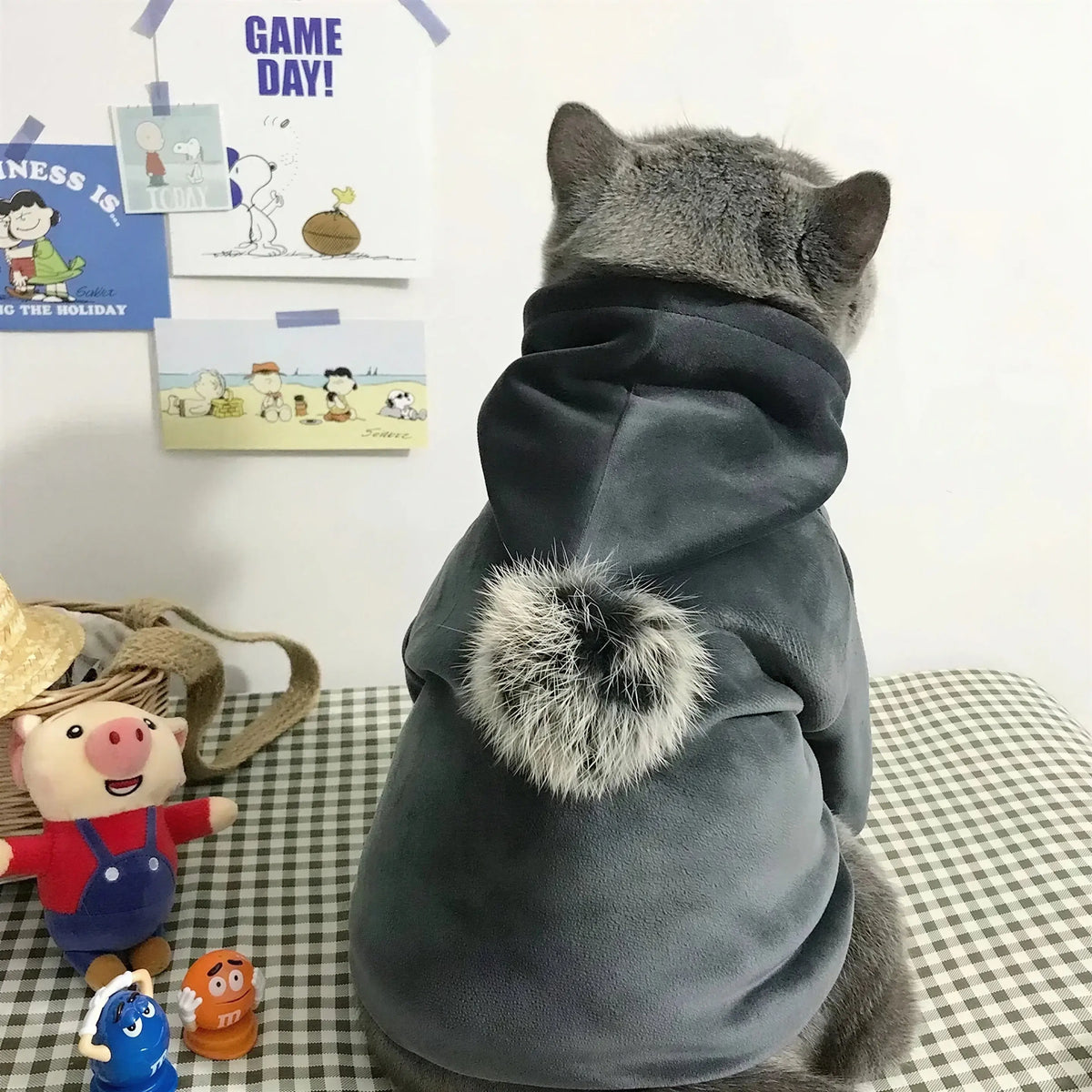 Pull pour Chat Style Pyjama avec un Pompon sur la Capuche Pour toi Mon chat
