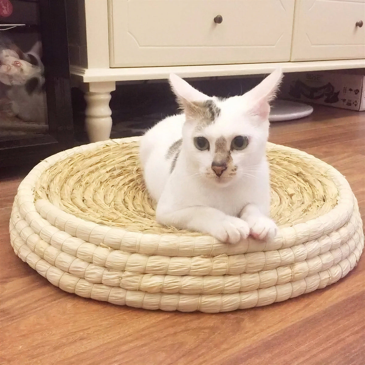 Lit en paille tissé à la main pour chat Pour toi Mon chat