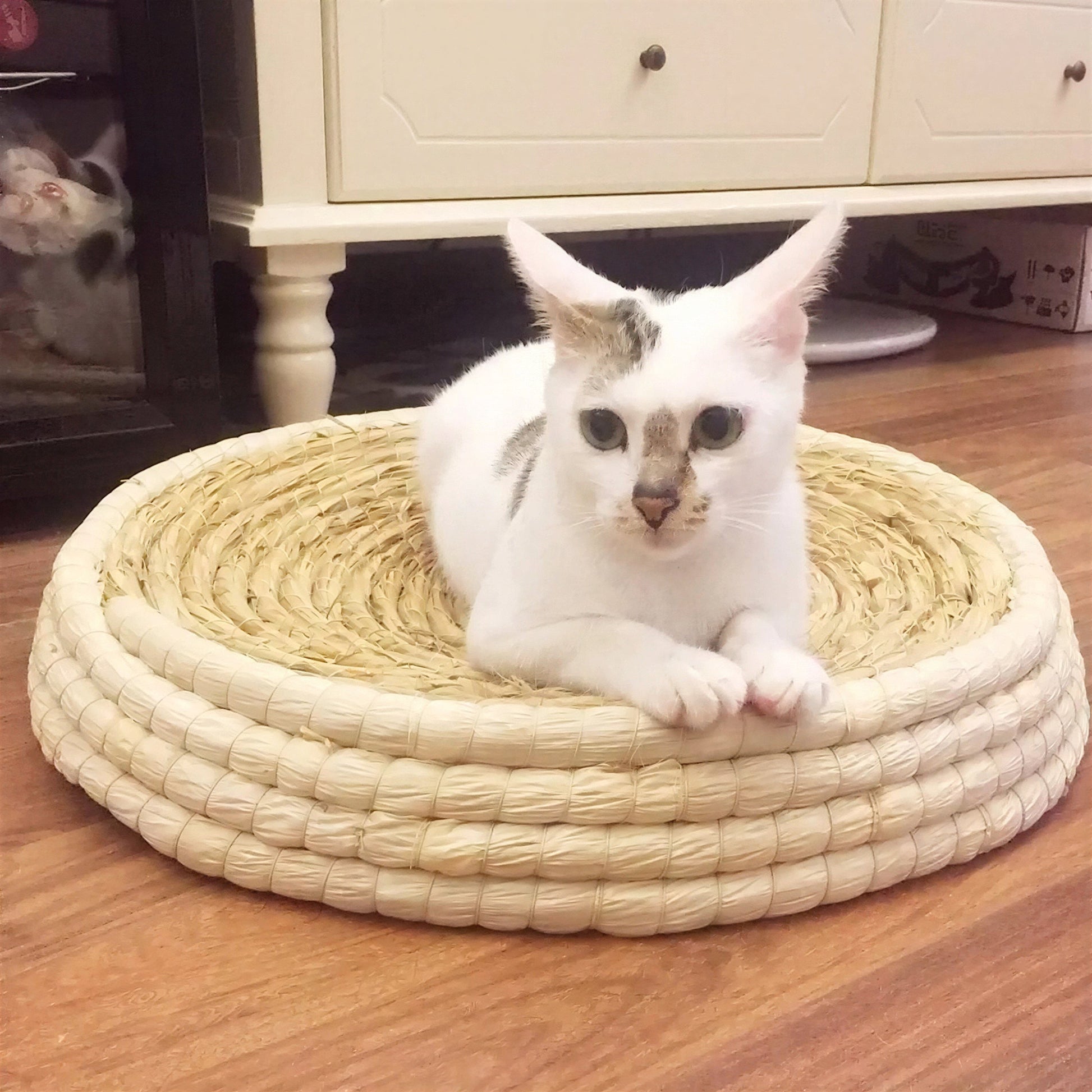Lit en paille tissé à la main pour chat Pour toi Mon chat