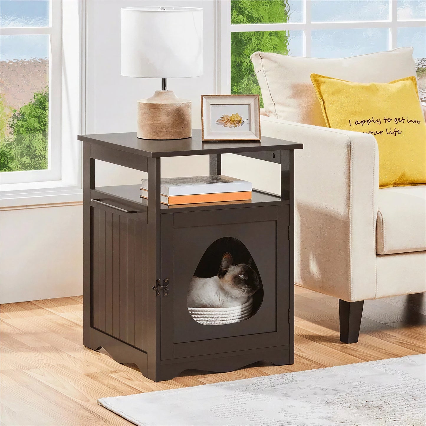 Meuble Litière Chat en Forme de Table d'Appoint - vue 2