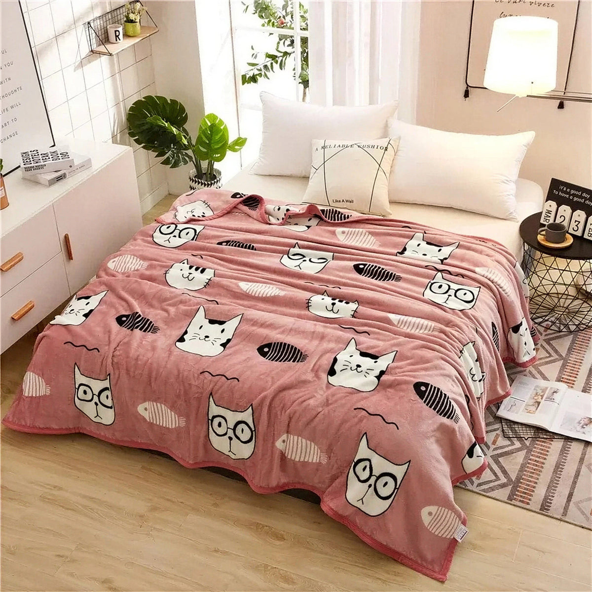 Cadeau Fan De Chat Plaid Rose Avec Tete De Chat Et Poisson Pour toi Mon chat