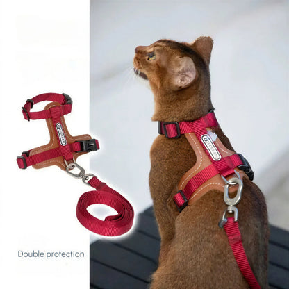 Harnais Chat Anti Fugue Léger et Réglable en Nylon et Cuir Pour toi Mon chat