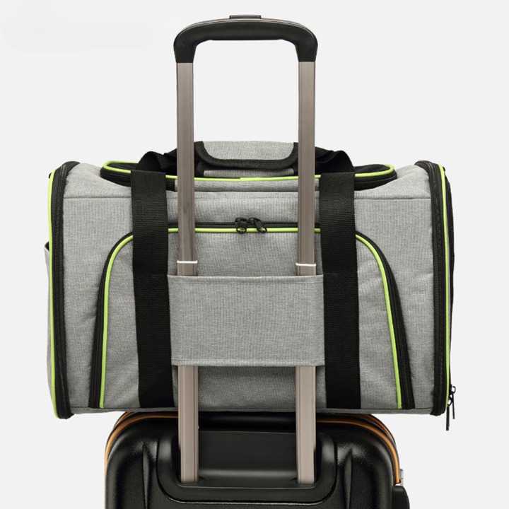 Sac de transport pliable et respirant vert et gris pour chat Pour toi Mon chat