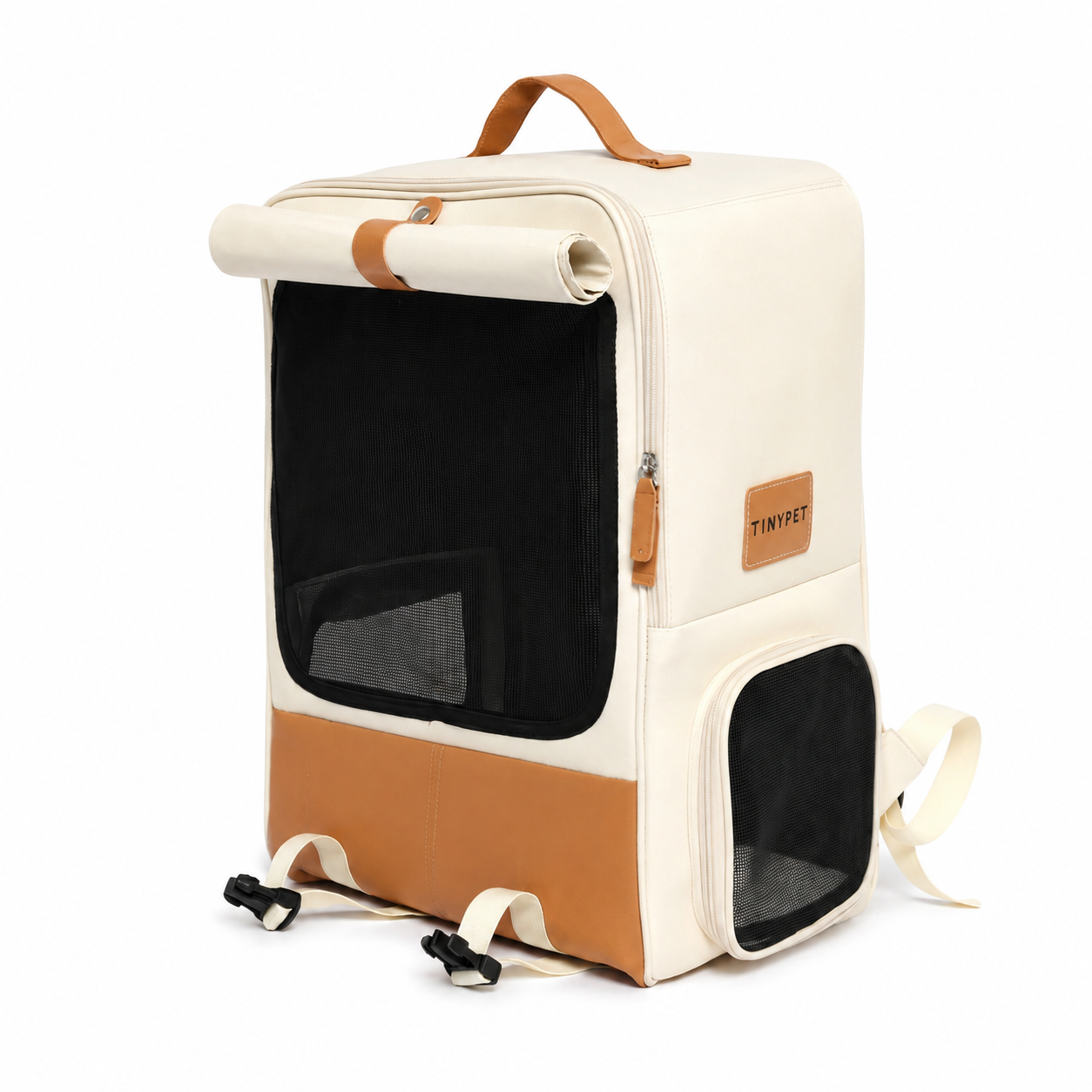 Sac à dos pliable de grande capacité en cuir et tissu Oxford pour chat - vue 1