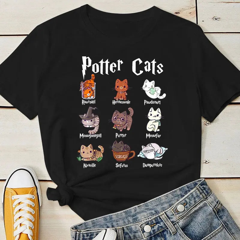 T-shirt manches courtes avec chats imprimés pour femme Pour toi Mon chat
