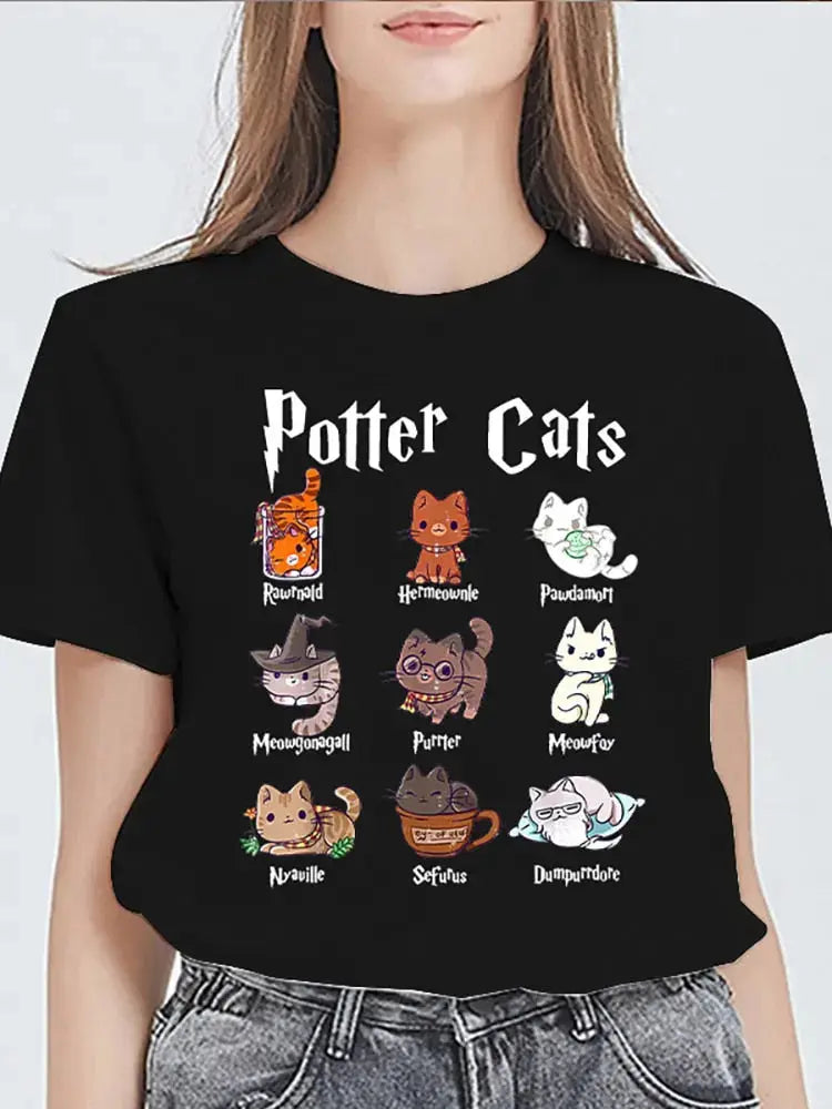 T-shirt manches courtes avec chats imprimés pour femme Pour toi Mon chat