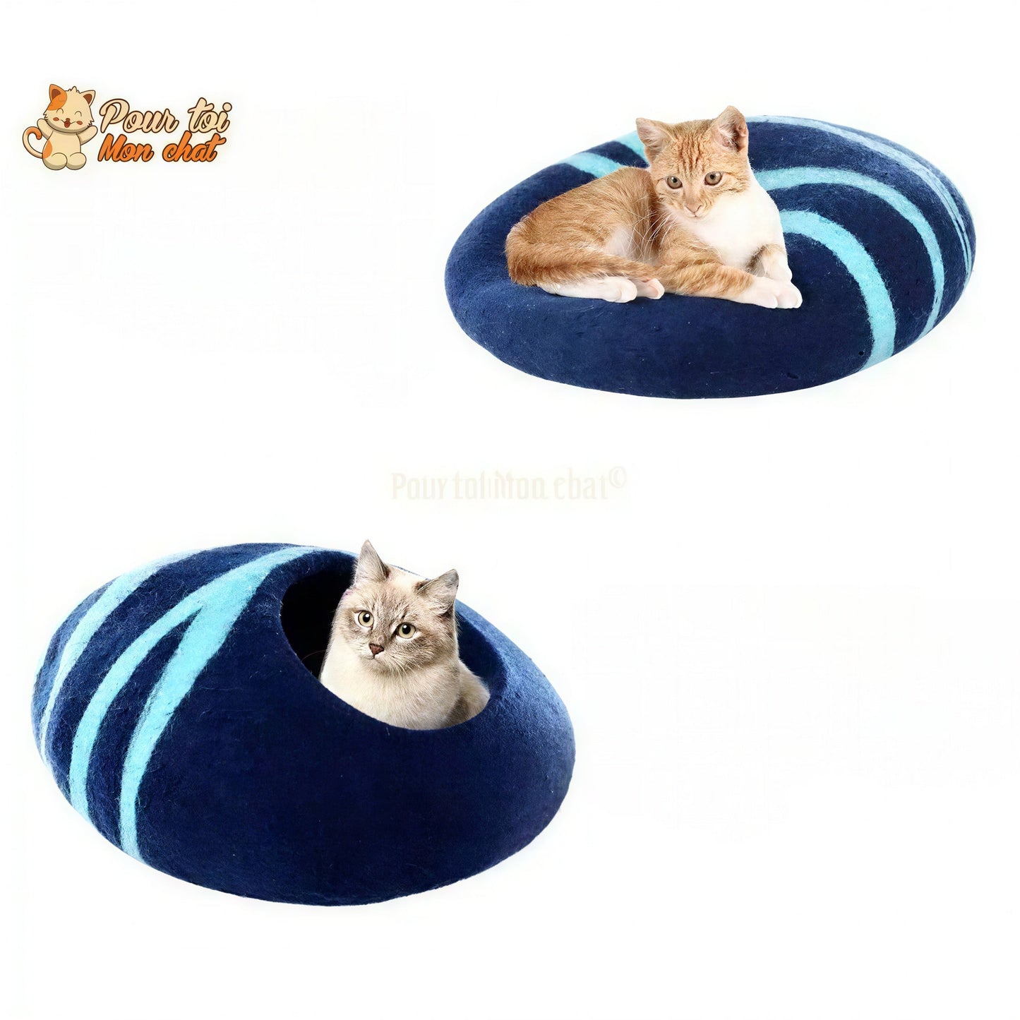 Lit grotte en laine fait à la main pour chats et chatons - CHAT'GROTTE™ Pour toi Mon chat