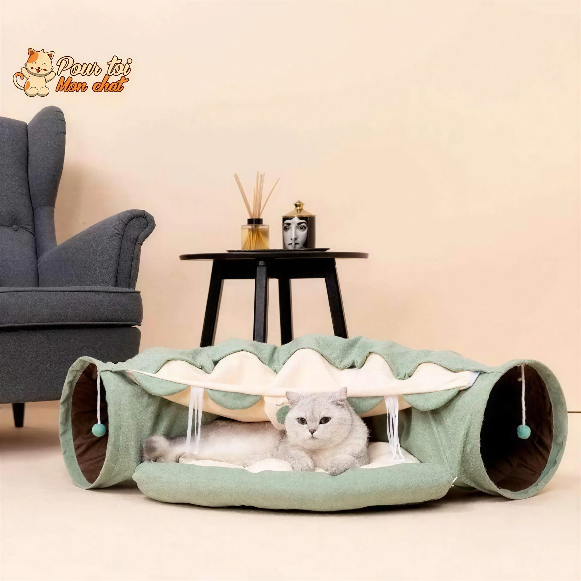Tunnel de Jeu avec Coussin pour Chat - CoussiCat™ Pour toi Mon chat