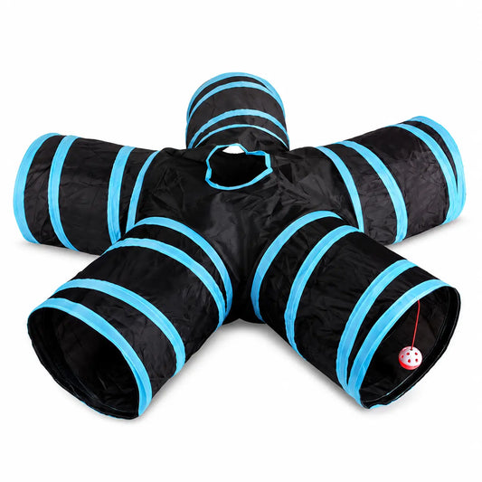 Tunnel de jeu pliable bleu et noir en forme d'étoile à cinq entrées pour chat Pour toi Mon chat