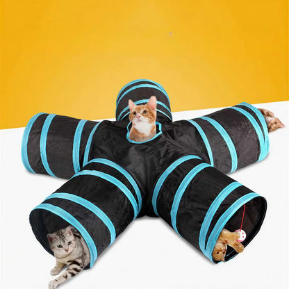 Tunnel de jeu pliable bleu et noir en forme d'étoile à cinq entrées pour chat Pour toi Mon chat