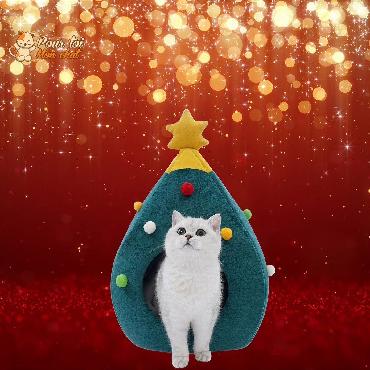 Noël - Niche, lit en forme de Sapin de Noël - MonBeauChatPin™ Pour toi Mon chat