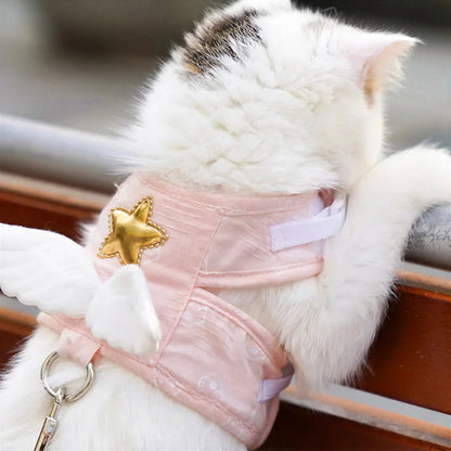Harnais Chaton avec des Ailes Blanches et une Étoile Jaune Pour toi Mon chat
