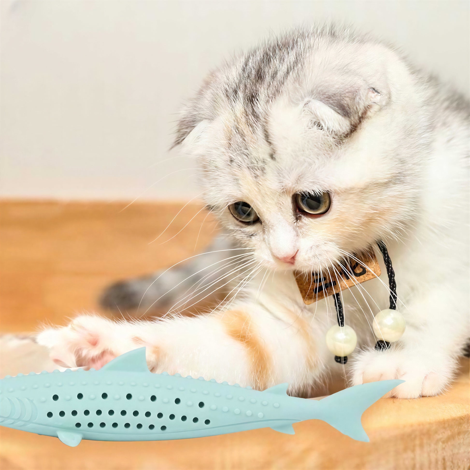Jouet brosse à dents en forme de poisson en silicone et herbe à chat - vue 2